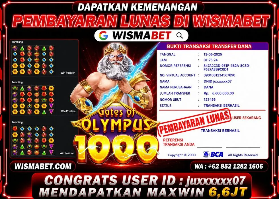BUKTI KEMENANGAN Gates of olympus 1000 Rp6,600,000,- LUNAS